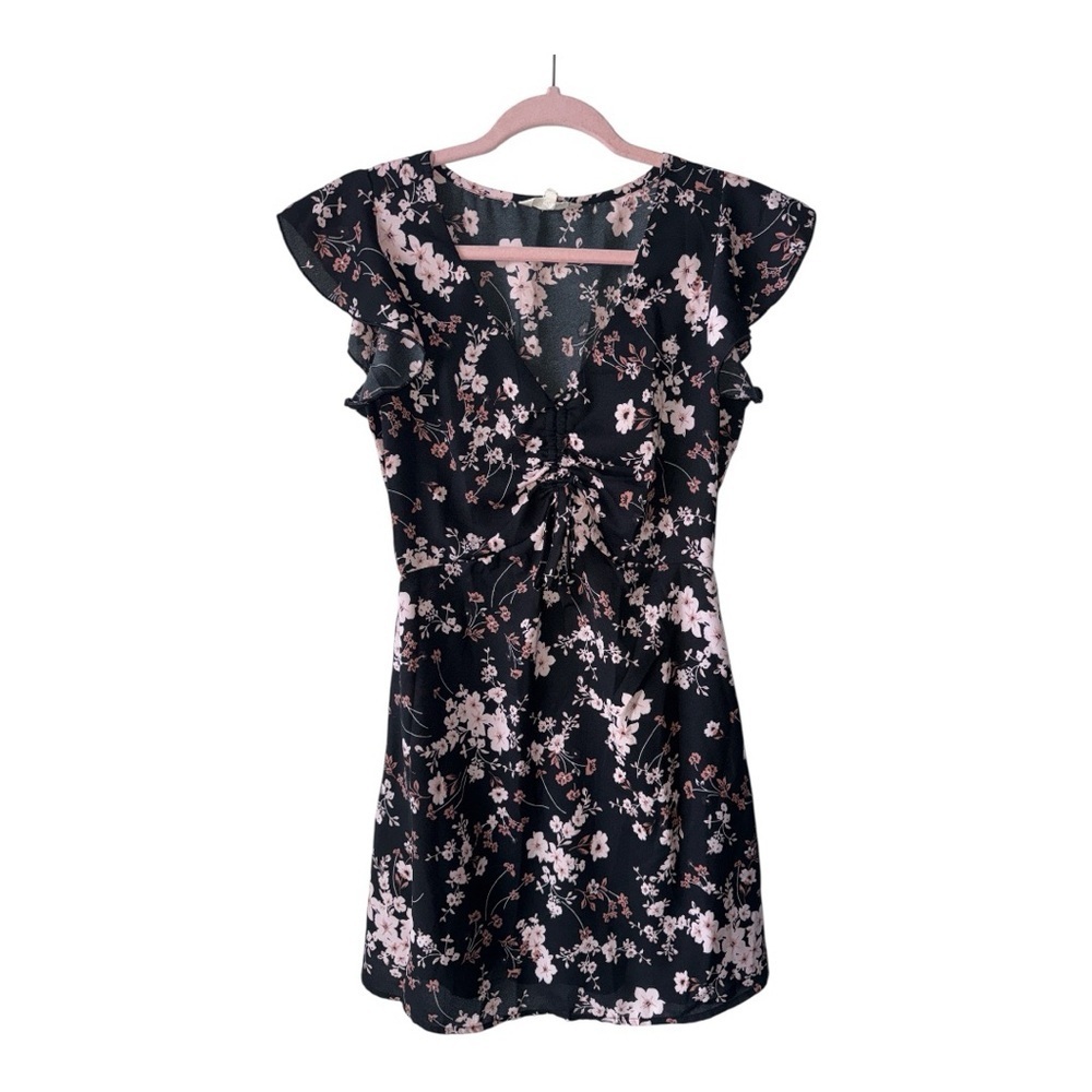 Floral Black Dress with Pink Accents Small
