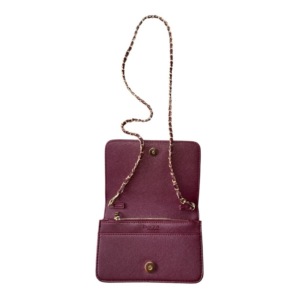 Guess Embossed Burgundy Crossbody Bag with Gold Chain - Picture 3 of 5