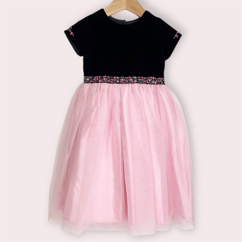 NWT Sarah Louise England Girls Dress‎ Embroidered Navy Velvet Pink Tulle 2 yrs