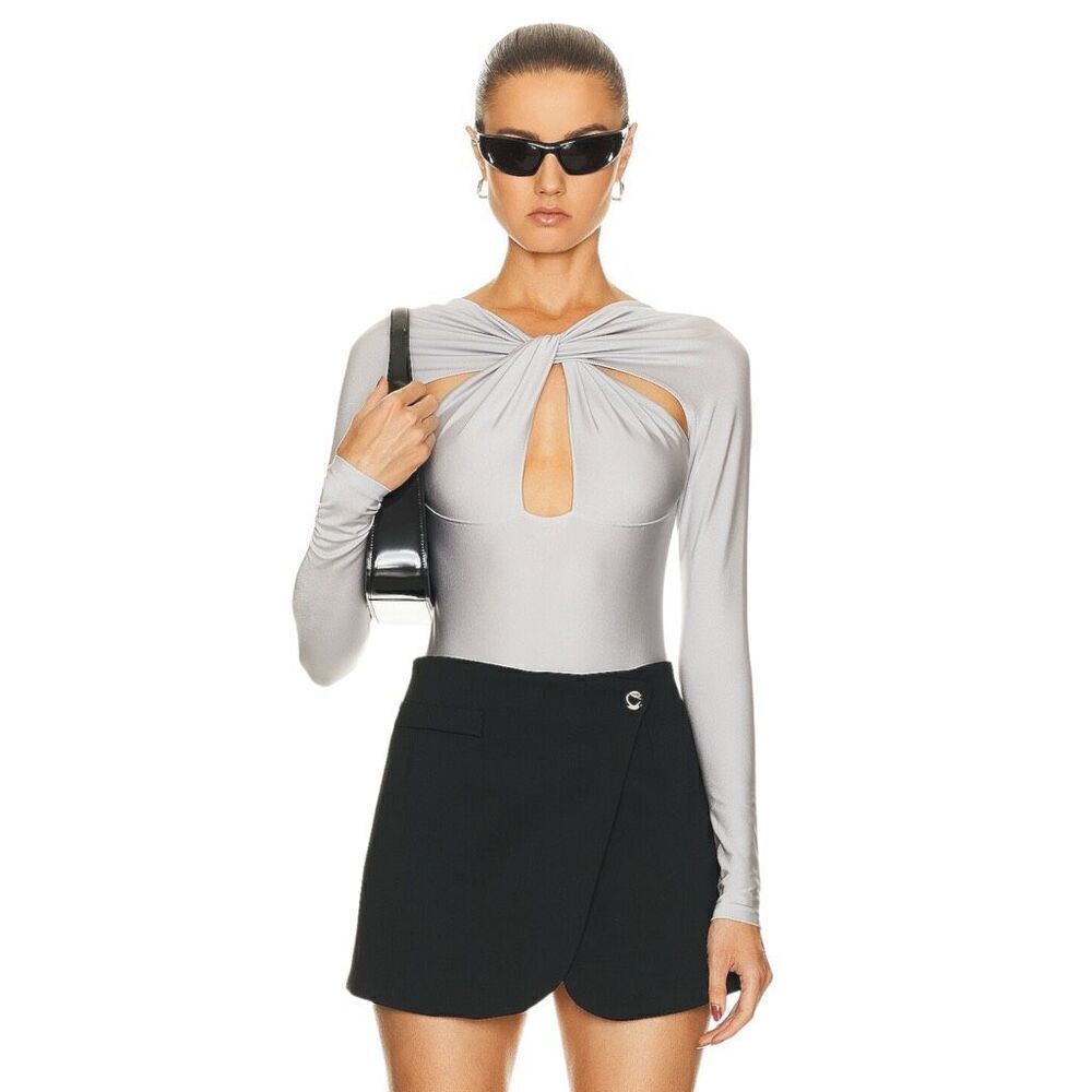 Coperni Twisted‎ Cut Out Jersey Bodysuit in Pearl Grey
