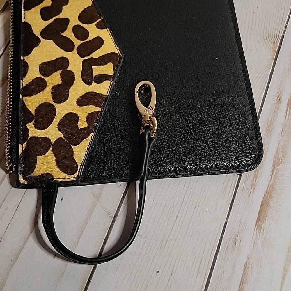 DUNE LONDON WOMENS SMALL BLACK LEATHER WITH CALF HAIR ENVELOPE CLUTCH/WRISTLET - Picture 5 of 10