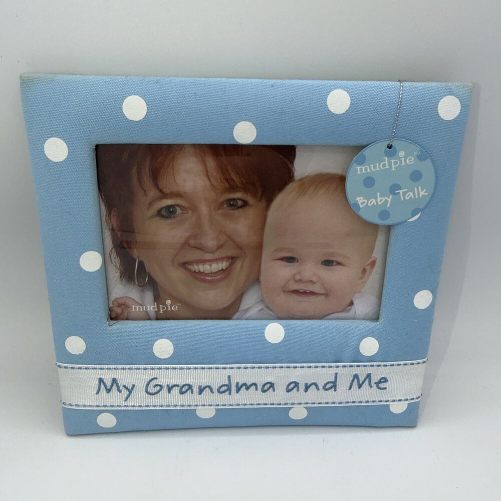 “Grandma & Me” Picture Frame by Mud Pie Cloth NWT Blue Cottage Polka dot Granny