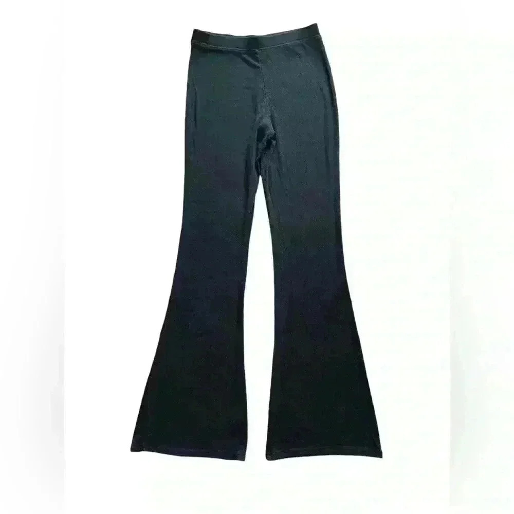 Savage x Fenty Ribbed Flare Bottom High Waist Black Stretch Lounge Yoga Pants - Picture 3 of 6