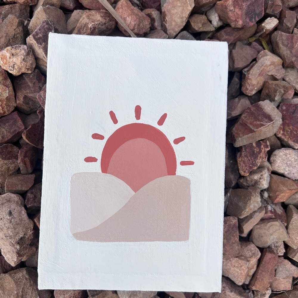 Local Hand Painted Boho Mini Canvas Art | 7x5 Neutral Nursery Rainbow & Sun - Picture 6 of 8