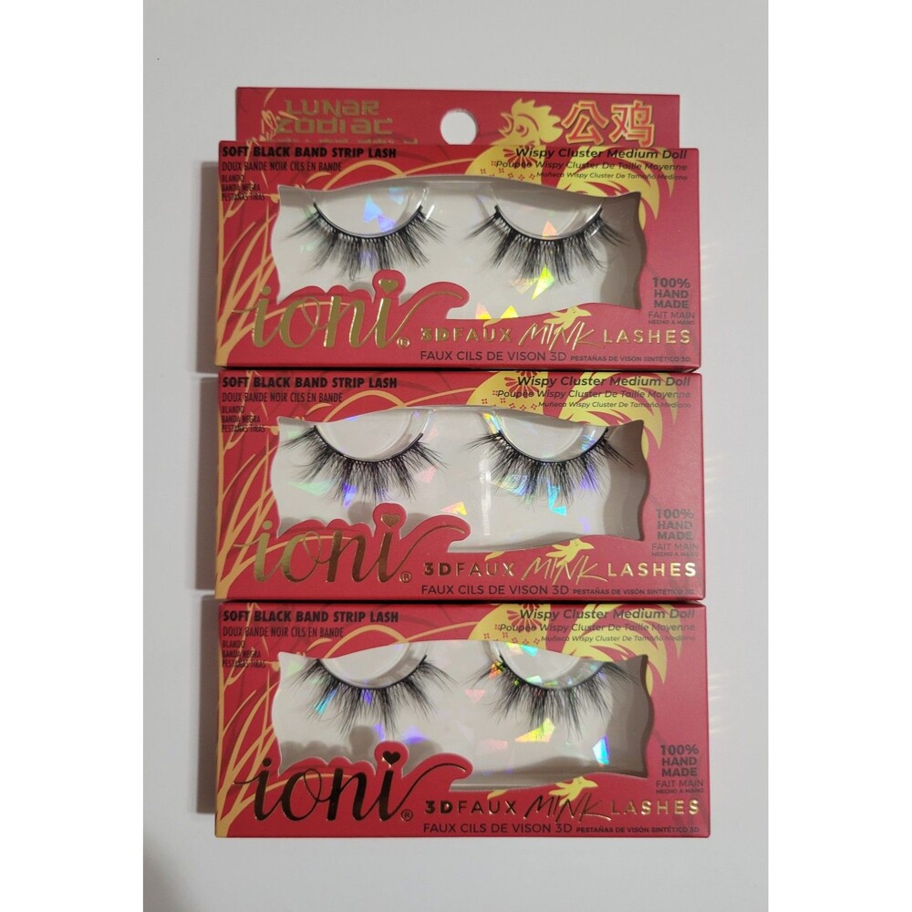 Ioni Lunar Zodiac Lash Of Gold Eyelashes 3 Pack Rooster Wispy Doll