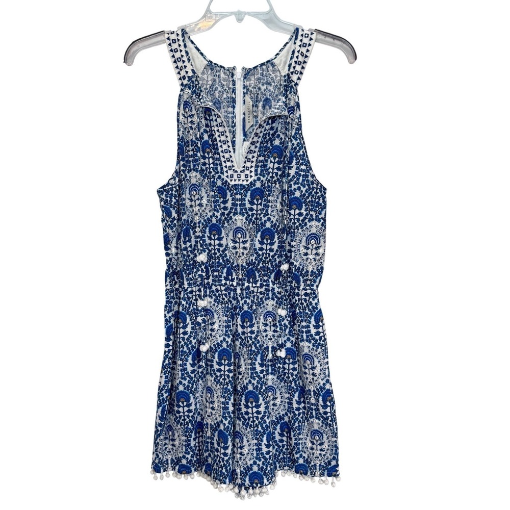 Anthropologie Ranna Gill Romper Blue Festival Girly Preppy Coquette Medium NWT