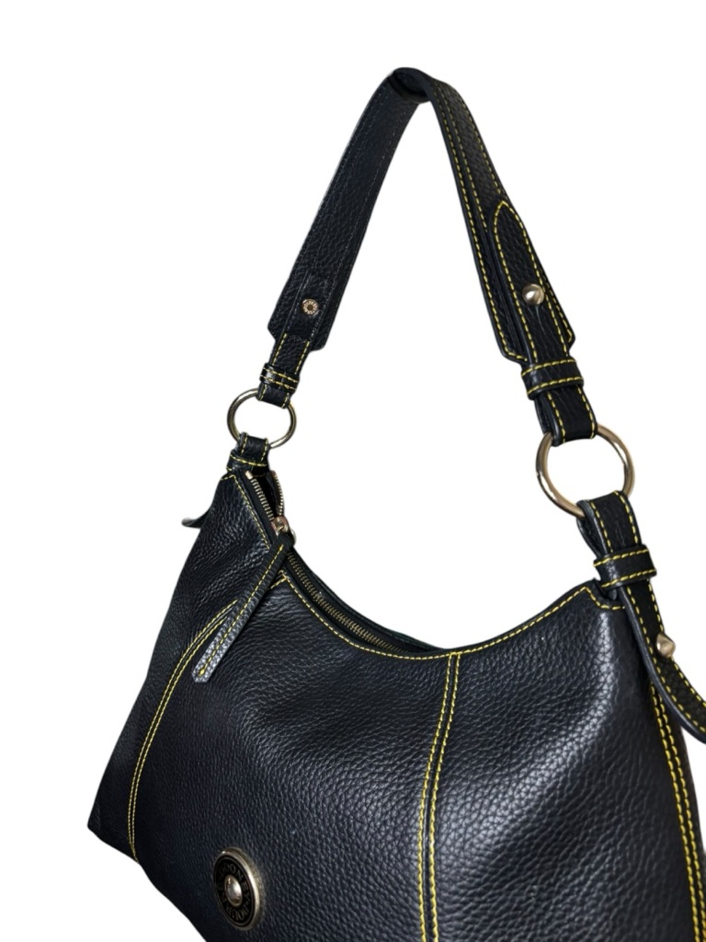 Dooney & Bourke Pebbled Leather Hobo Bag Black Yellow Stitch Shoulder Bag - Picture 5 of 15