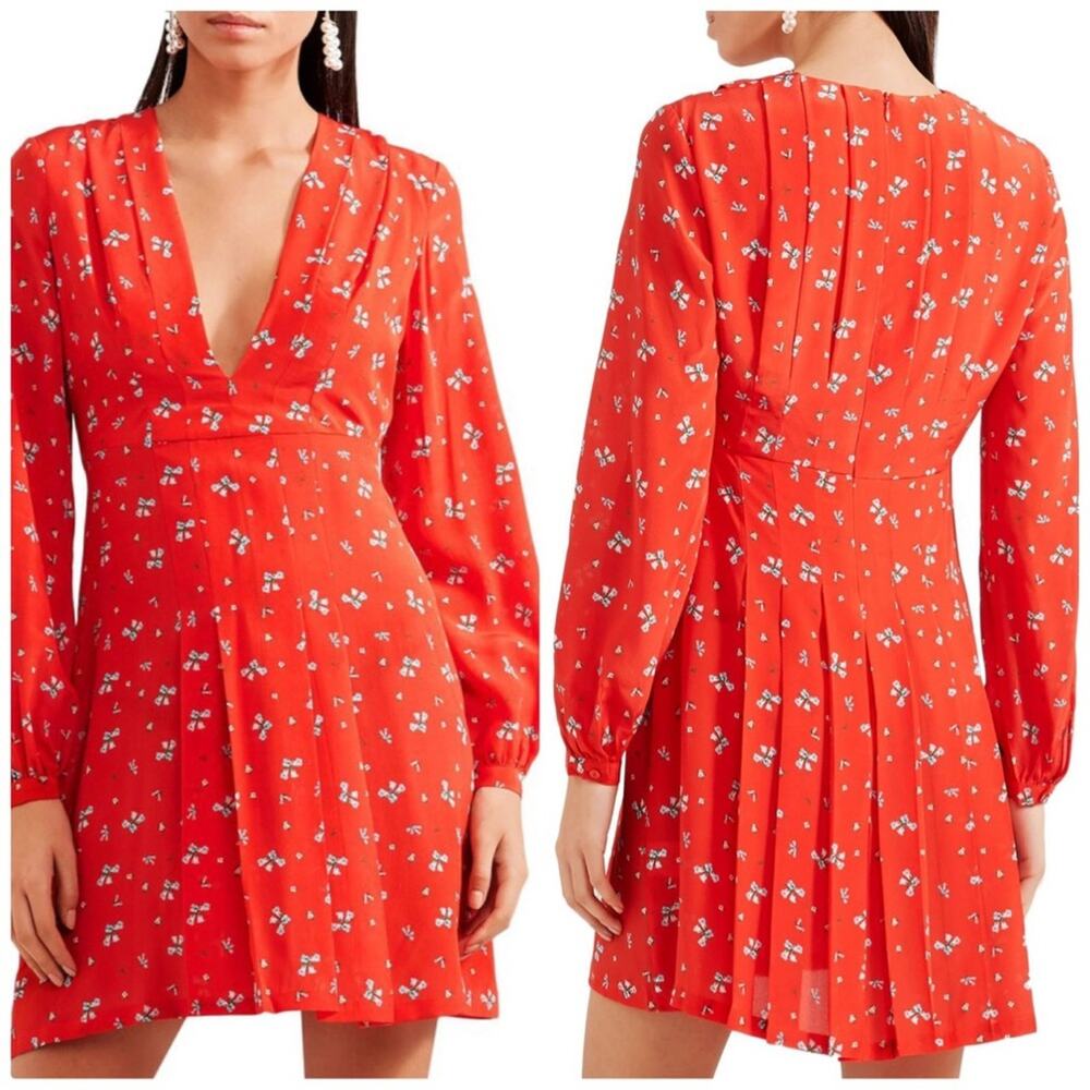 Rixo Woman Harper Floral-Print Silk Crepe‎ De Chine Mini Dress Red Size Large