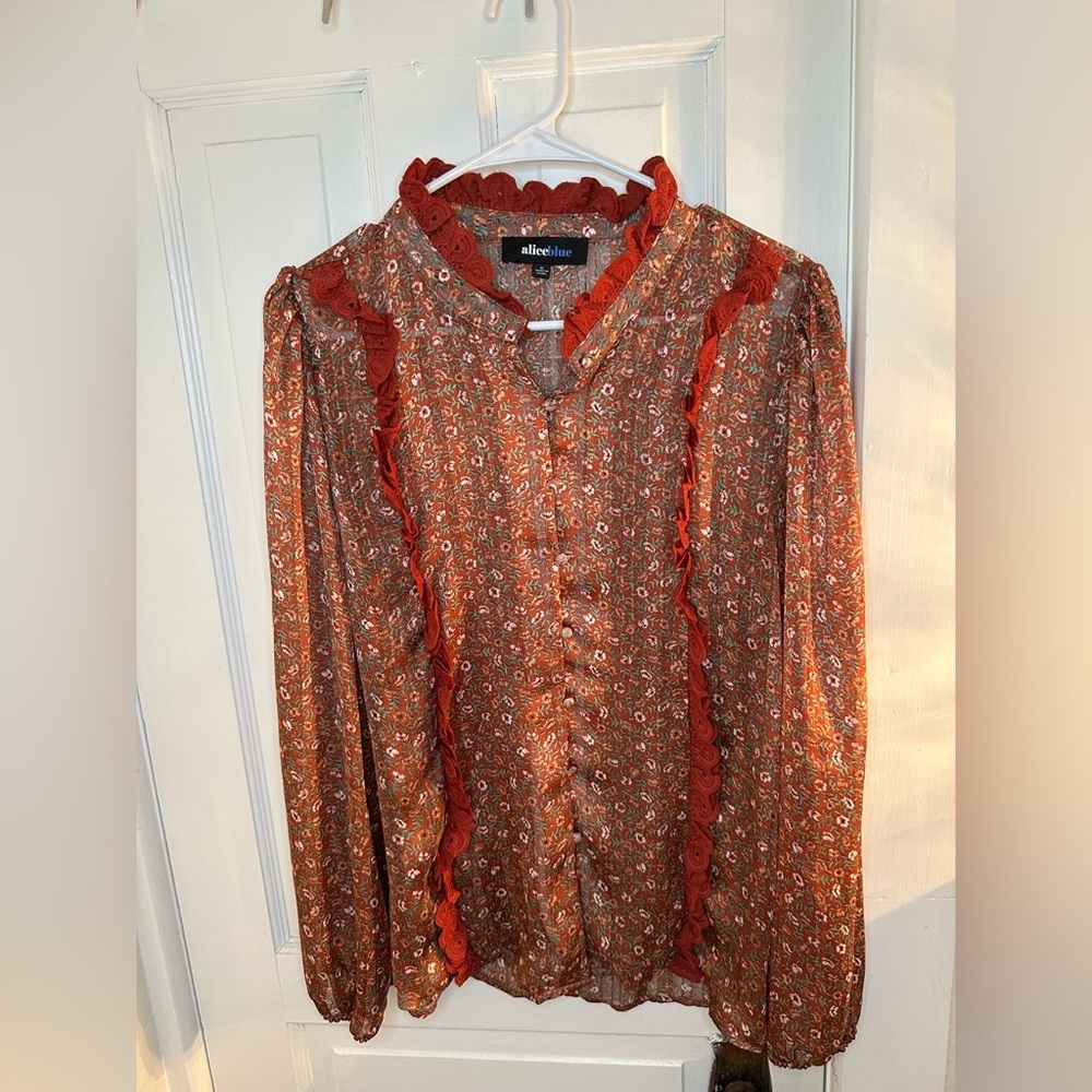 Alice Blue long-sleeved floral blouse Size XL