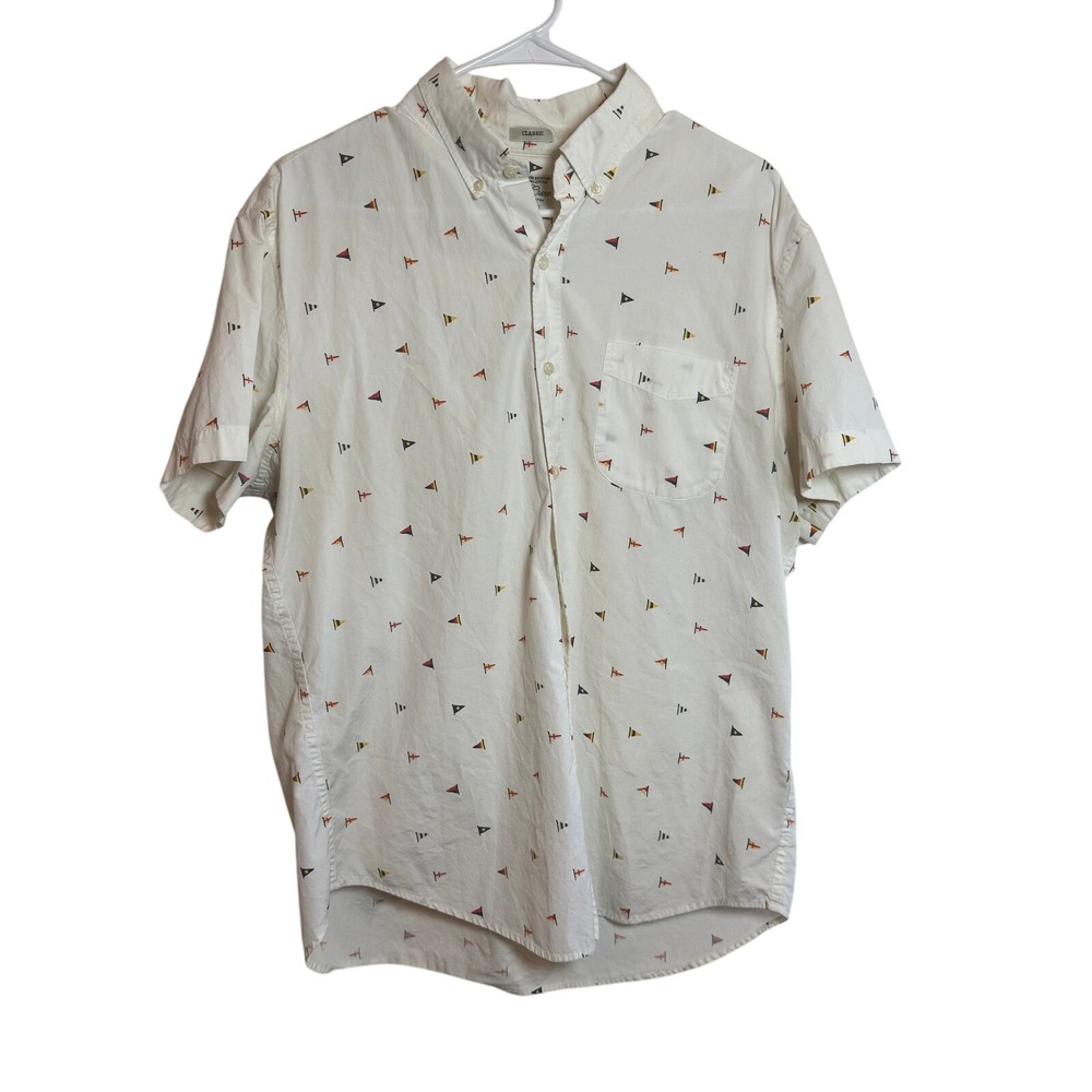 J. Crew Classic Fit Men's Size L Short Sleeve Button Down Shirt Nautical Flags