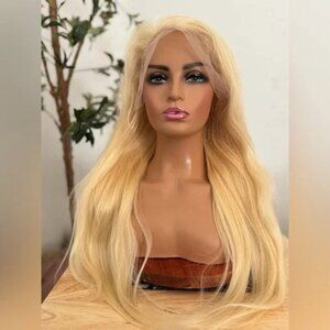 Full front Lace Invisible lace light Blonde #613 Wig Human hair Blend