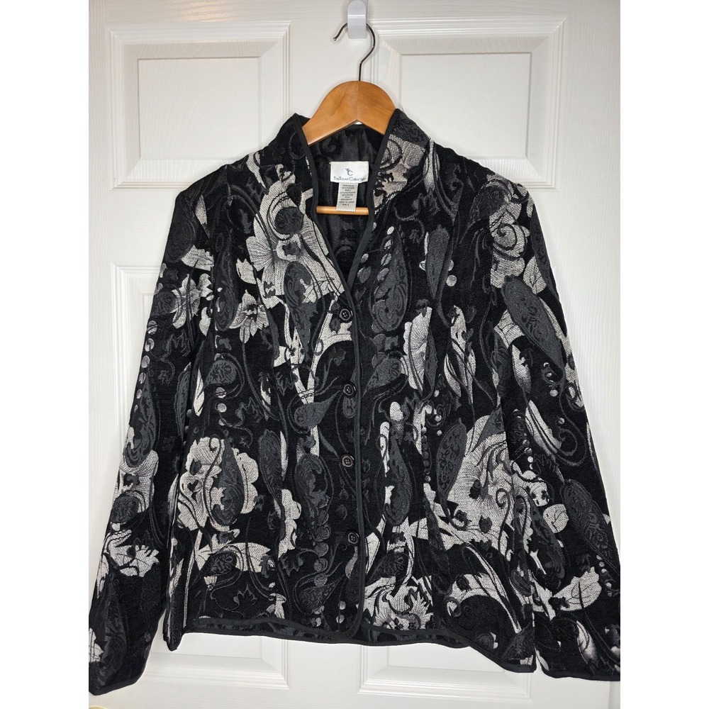 The Travel Collection‎ Black & White Textured Floral Women's Jacket Large