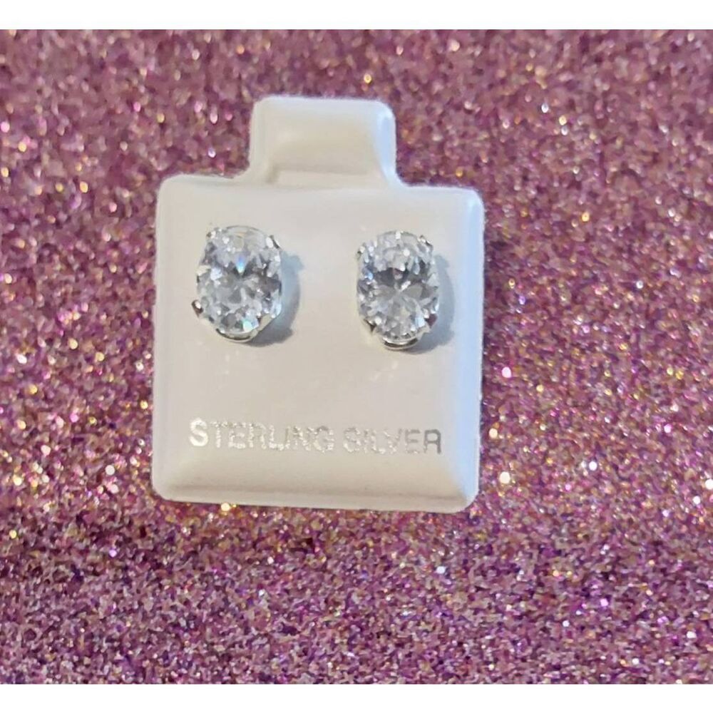 New Sterling Silver 2 Ct. Oval Cut Sim Diamond Stud Earrings~.925