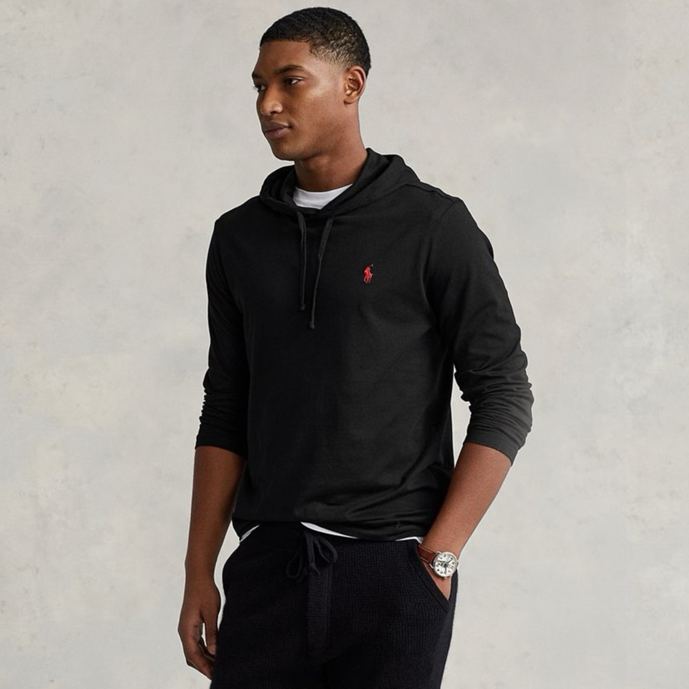POLO RALPH LAUREN Jersey Hooded Long Sleeve T Shirt –100% Cotton Tee – MEDIUM