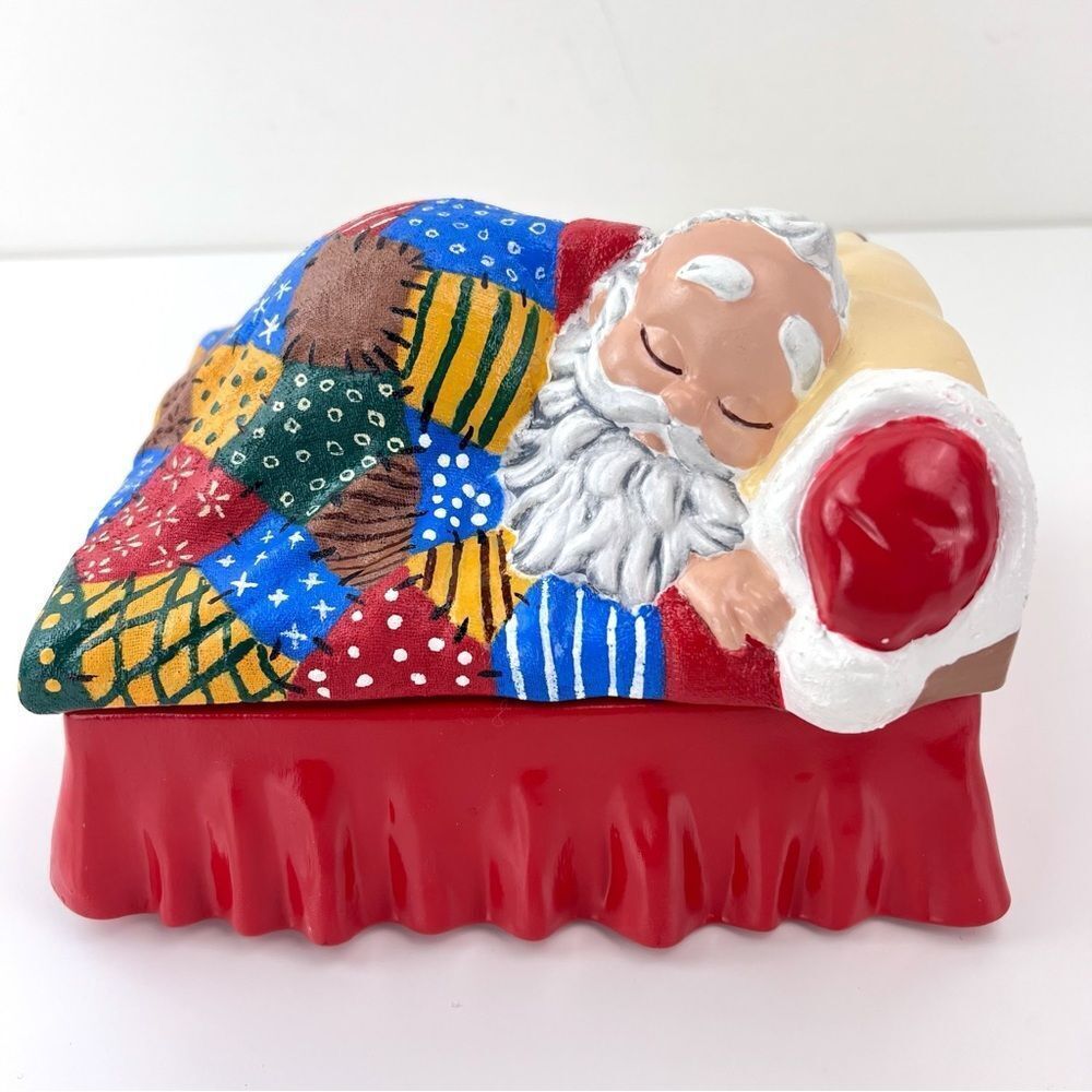 Alberta Mold Sleeping Santa/Bed Covered Box Christmas 1953 Handpainted 1983 Vntg