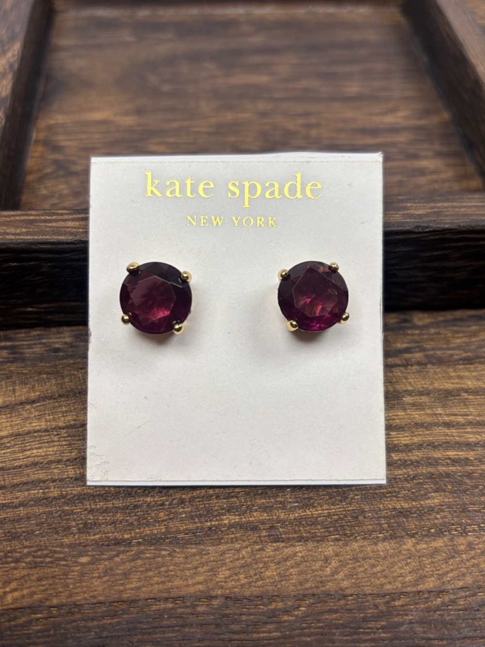 kate spade gold-tone stud earrings with wine gumdrops stones