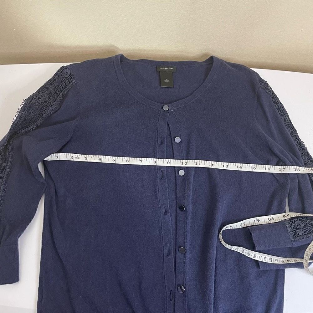 Ann Taylor|Button up|Cardigan|100% Cotton| open knit sleeves|Medium - Picture 4 of 13
