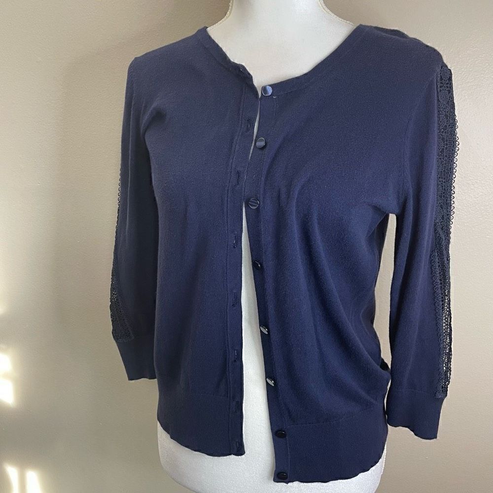 Ann Taylor|Button up|Cardigan|100% Cotton| open knit sleeves|Medium - Picture 9 of 13