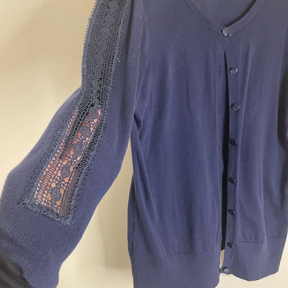Ann Taylor|Button up|Cardigan|100% Cotton| open knit sleeves|Medium - Picture 5 of 13