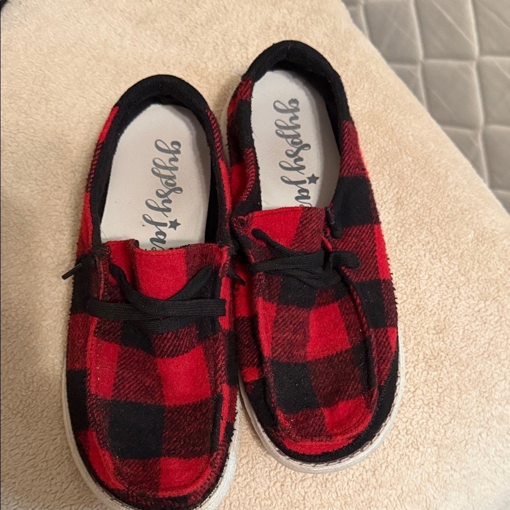 Gypsy Jazz Red Black Buffalo Plaid Slip On Loafers GJSP0101-639 Womens Size 8.5 - Picture 2 of 6