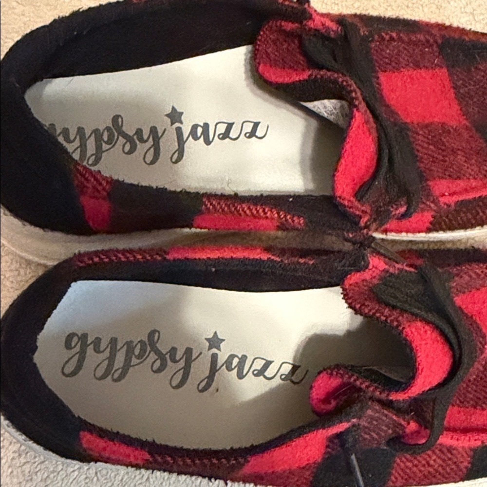 Gypsy Jazz Red Black Buffalo Plaid Slip On Loafers GJSP0101-639 Womens Size 8.5 - Picture 4 of 6