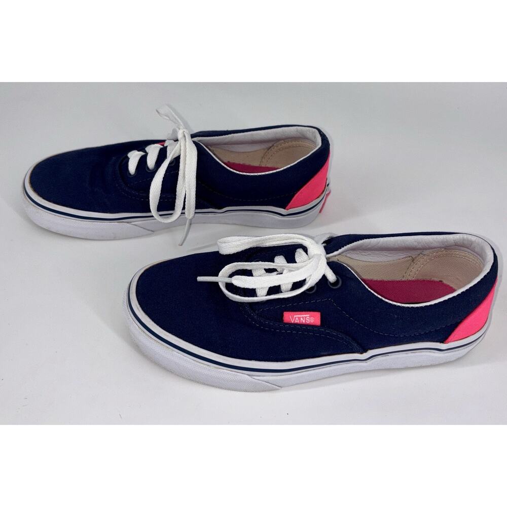 VANS Era Sneakers‎ Youth Size 2 Navy Pink Heel Pop Girls Boys Skate Shoes MINT!