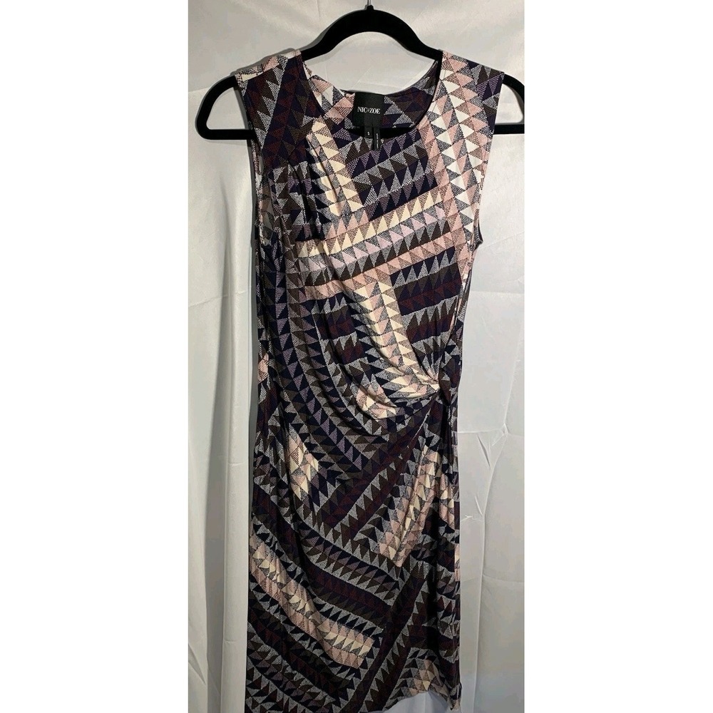 Nic‎ & Zoe Cinched Twisted Waist Dress Small  Sleeveless Geometric Print Elegant