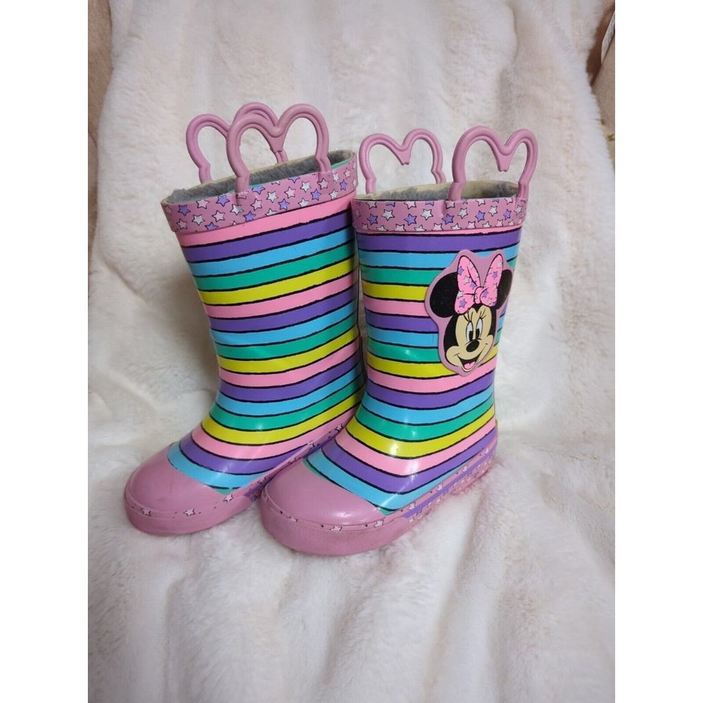 Western Chief Minnie Mouse Boots Girls Sz 7/8 fur lined rain‎ Pink