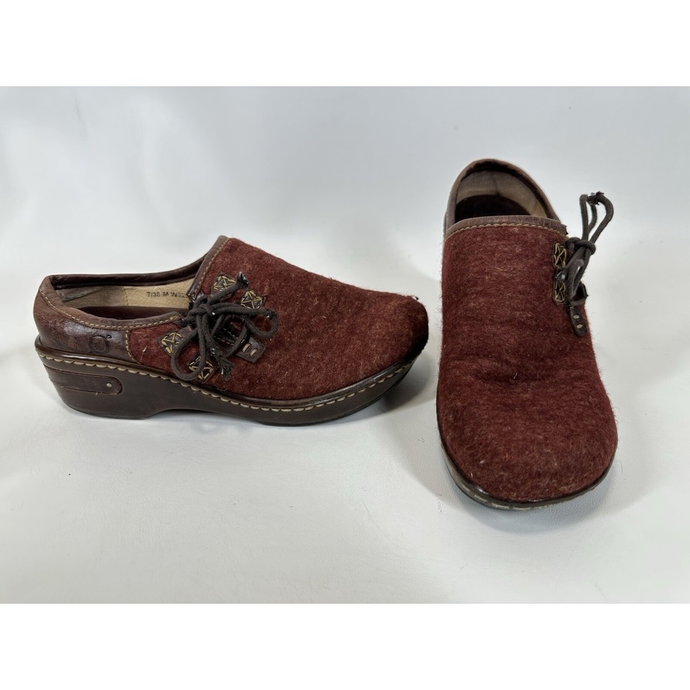 BORN Wool Clogs  Size 7 Burgundy Side Lace
