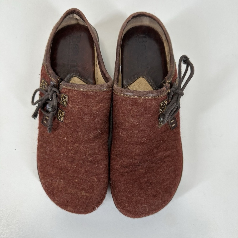 BORN Wool Clogs Size 7 Burgundy Side Lace - Picture 3 of 9