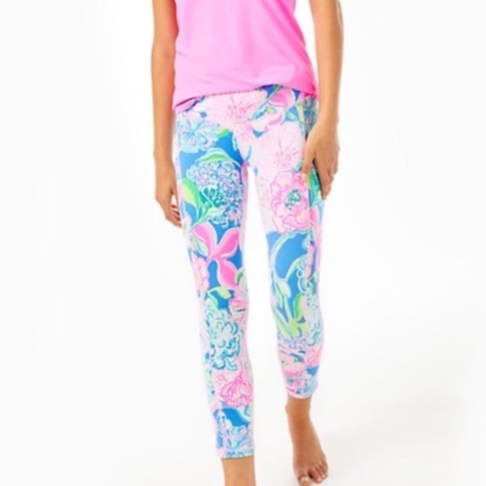 LILLY PULITZER Weekender Midi Leggings  PEONY FOR YOUR THOUGHTS  XXS Preppy Yoga