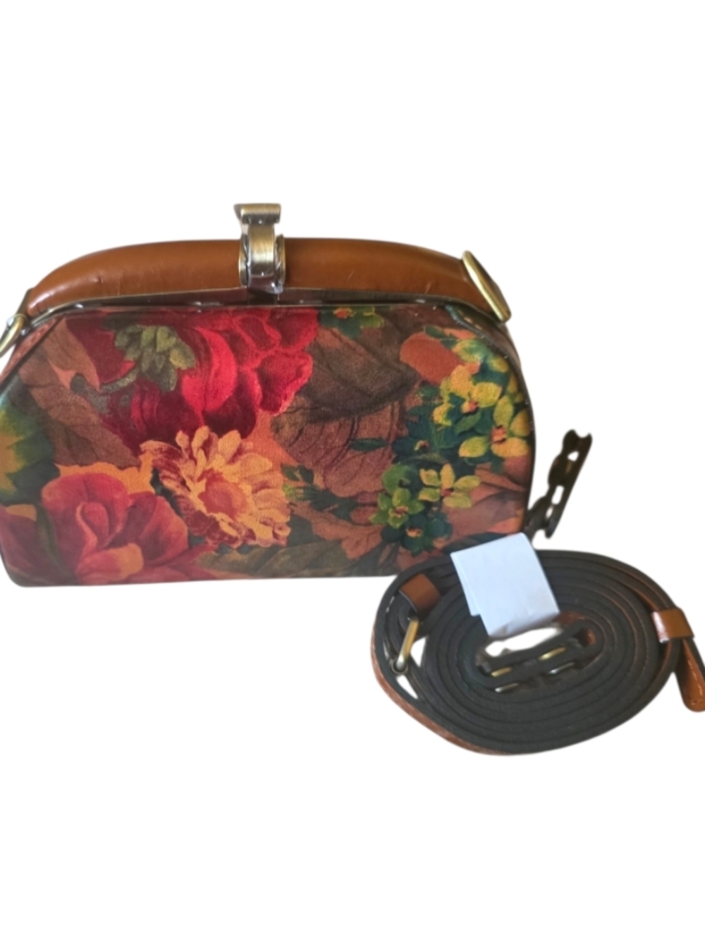 Patricia Nash Pilzone Leather Covered Metal Frame Floral Patterned Crossbidy Bag - Picture 4 of 8