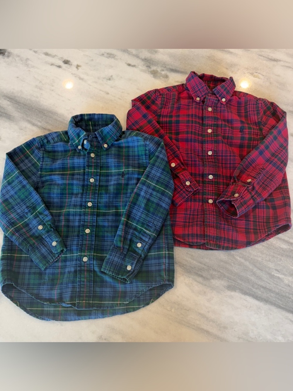 Ralph Lauren Boys 4T Kids Plaid Button-Down Shirts Blue & Green and Red Bundle