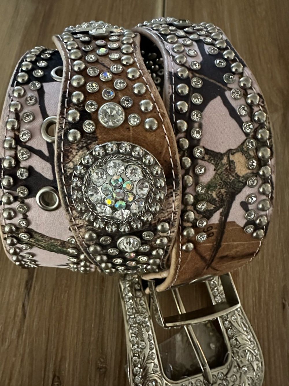 Noona Pink Camo/Rhinestone Leather Belt M Deadstock - Picture 2 of 8