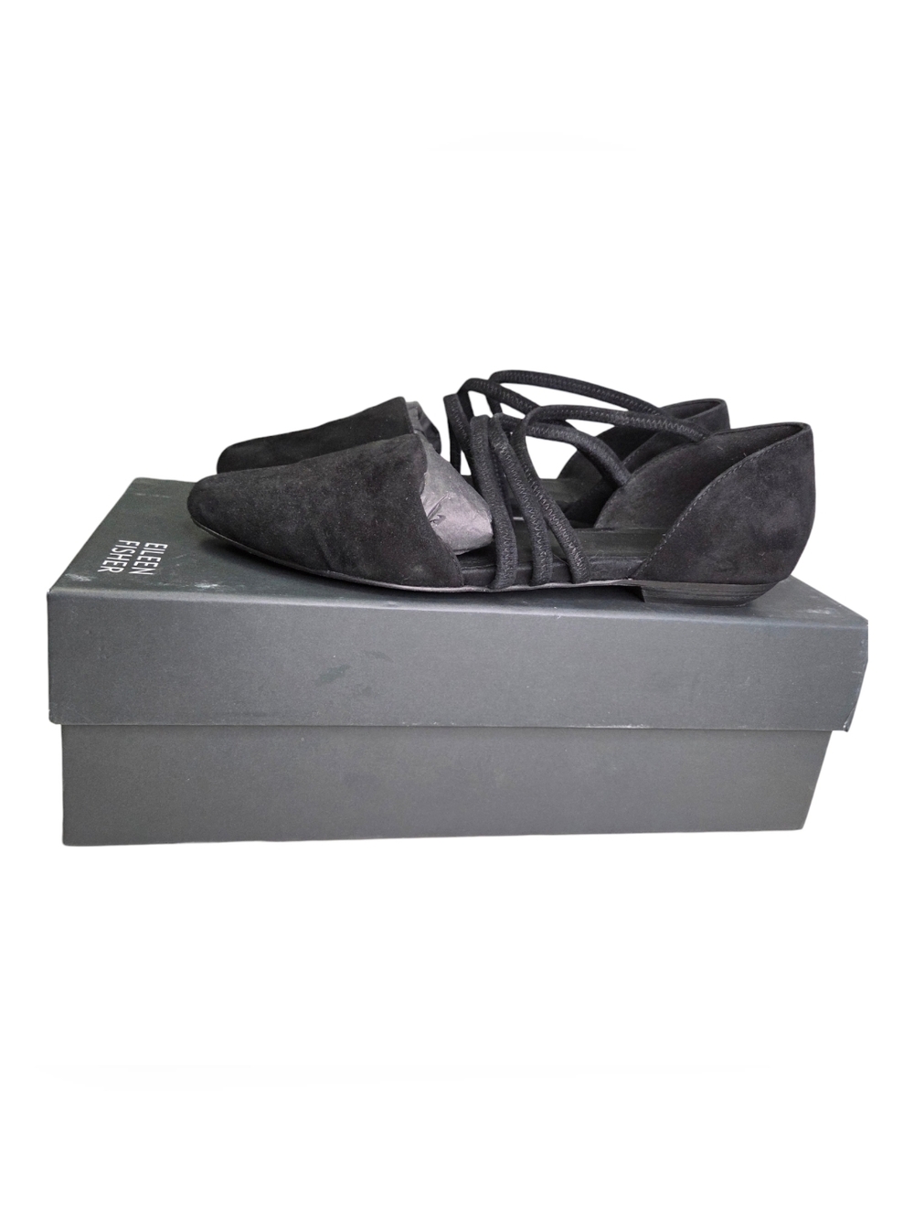 Eileen Fisher Dear Strappy Suede Ballet Flats Black Size 7.5