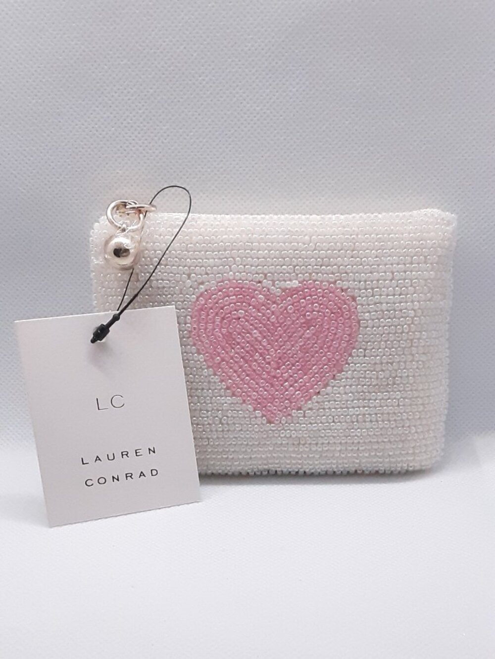 NEW Bridal Party Gift -- pink heart hand beaded zippered change purse