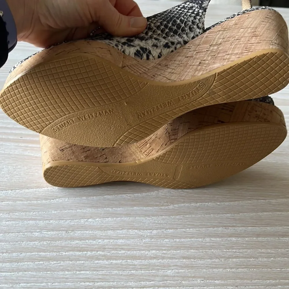 Stuart Weitzman NWOT Jean Snake-Embossed Leather Slingback Sandals size 9 - Picture 12 of 14