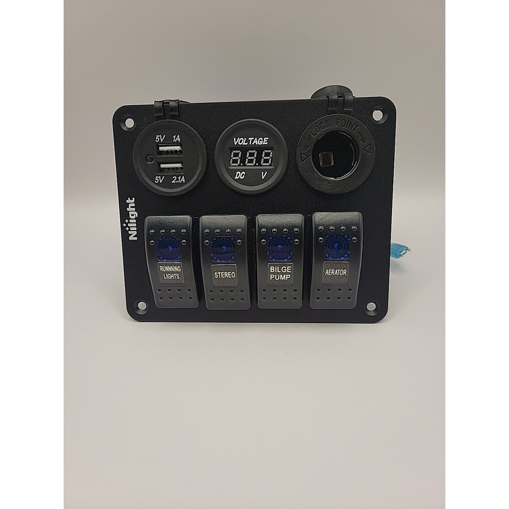 New 4 Gang Rocker Switch Panel Waterproof Pre-Wired USB And Lighter Socket