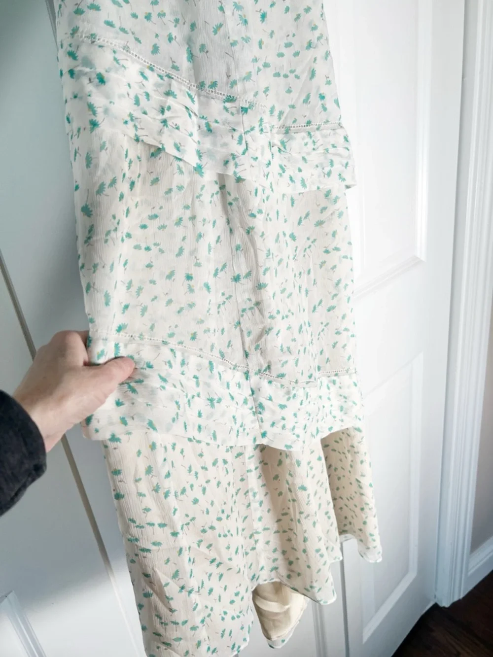 J. Crew White Maxi Dress with Green Floral Print - Picture 7 of 8
