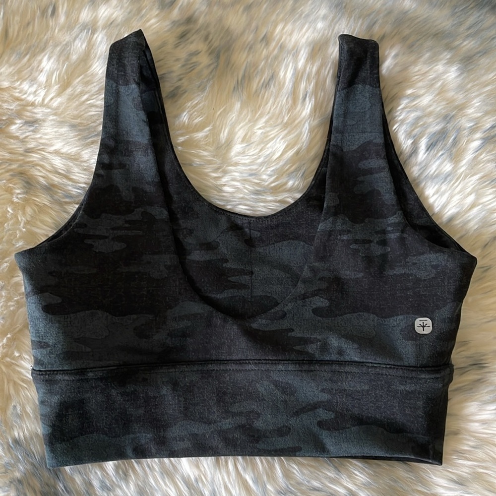 Soybu Sports Bra Women’s S Grey Camo Activewear Recycled Polyester Support Yoga