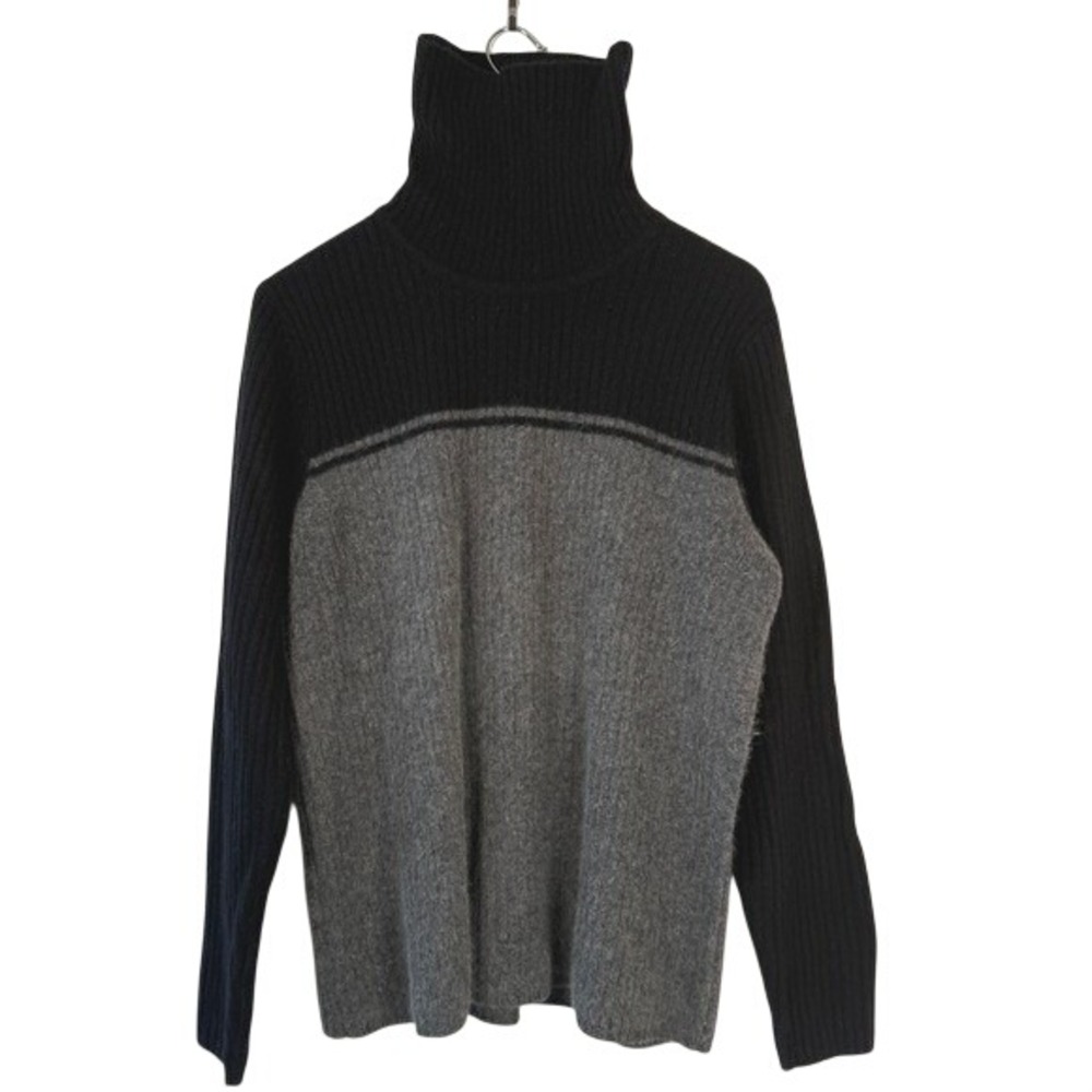 Ribbed‎ Turtleneck Black & Grey Sweater Lambswool Blend XL Two Tone Retro