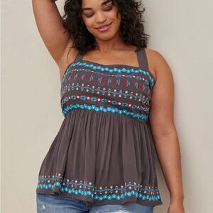Torrid NWT Dark Grey Gauze‎ Embroidered Peplum Top Sz 4X/26
