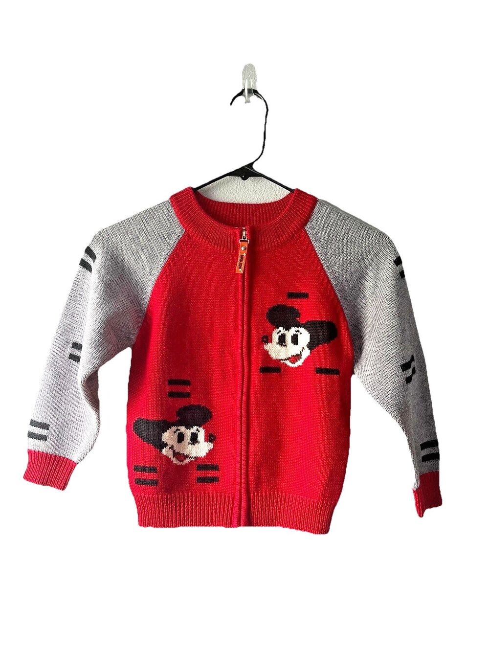 Vintage Mickey Mouse Sweater Zip Up Toddler Red Knit Cardigan Disneycore 90s