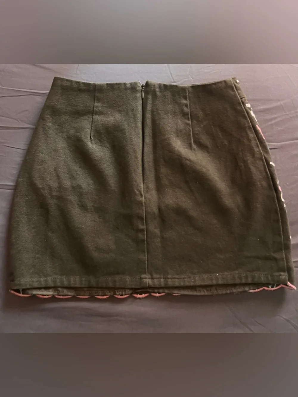 Olive Green Embroidered Skirt - Picture 2 of 3