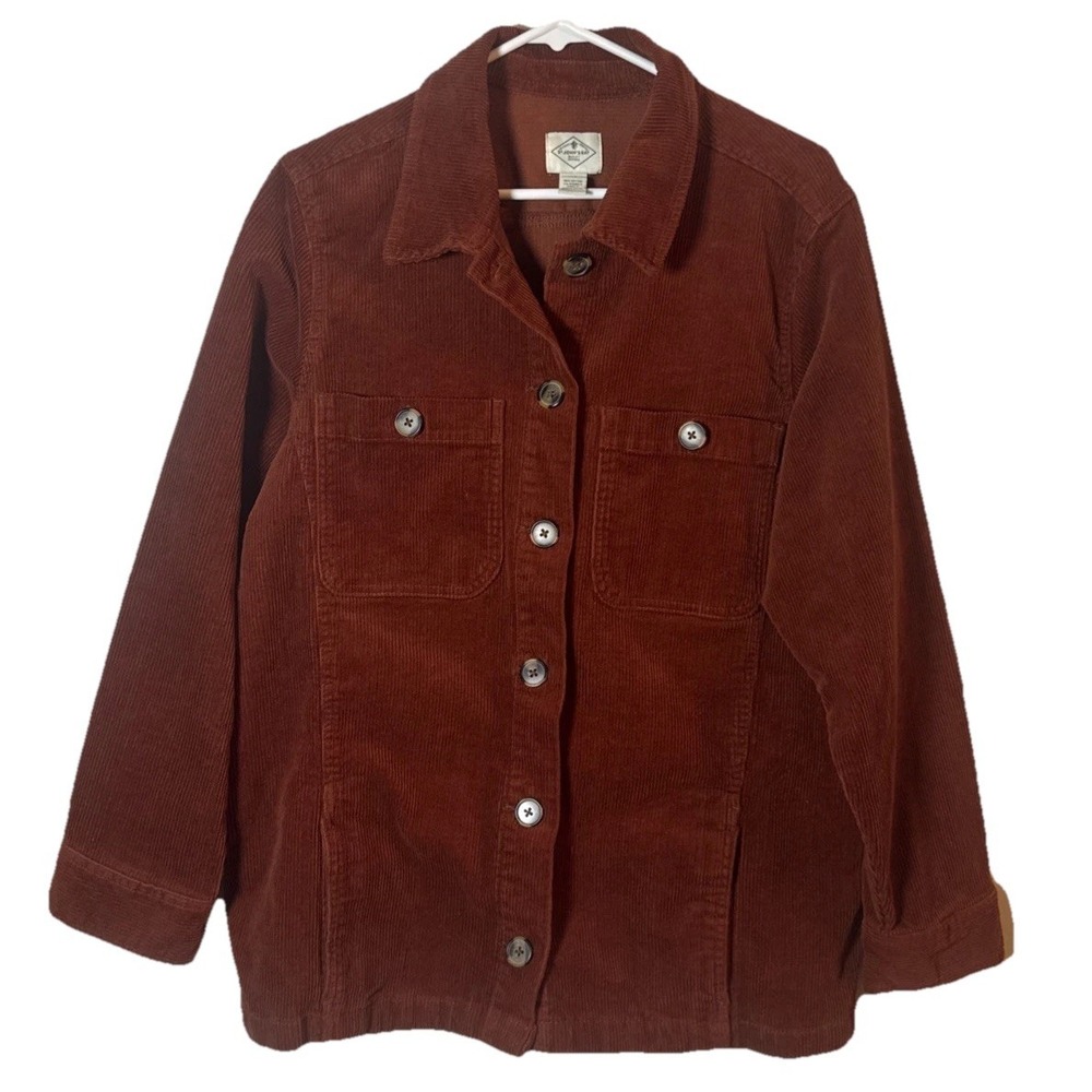 St John's Bay Corduroy Jacket Womens XL Rust Orange Button Front Shirt Jacket