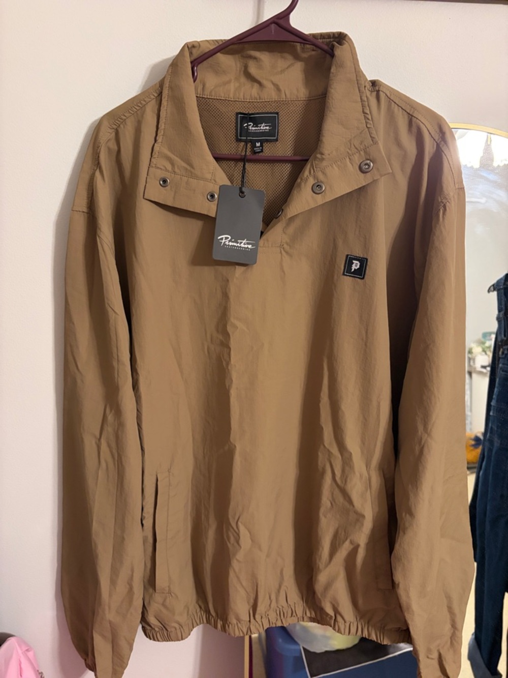 NWT Primitive Men's Tan Pullover Windbreaker Jacket
