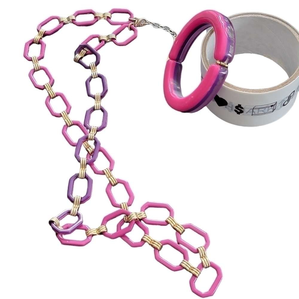 COLDWATER Creek Purple Pink linked Necklace with Matching Bracelet Vintage
