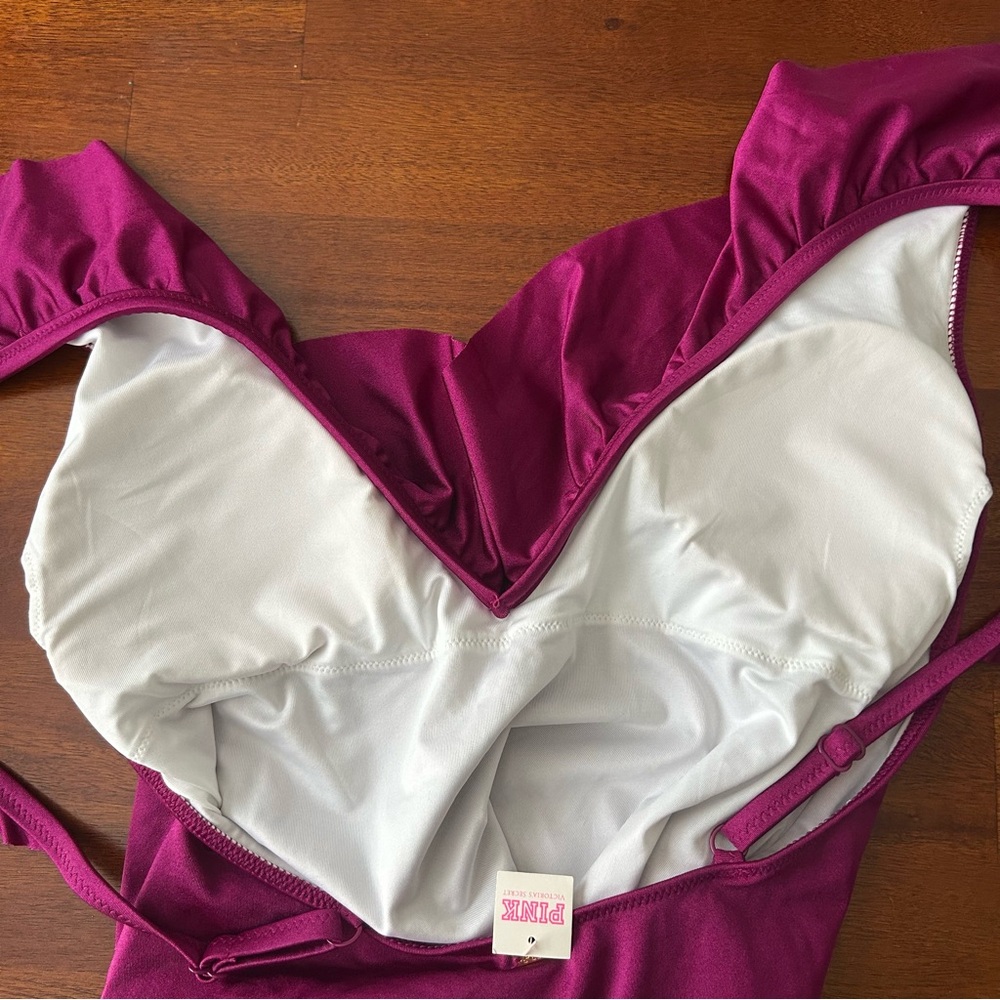 NEW PINK Victoria’s Secret Purple Deep Plunge V-neck One Piece Bathing Suit Swim - Picture 7 of 8