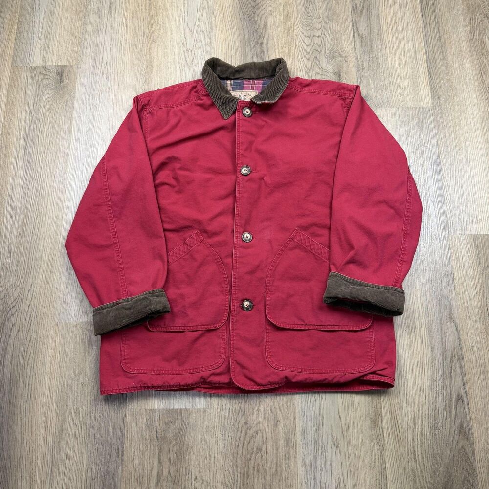 American Eagle Jacket Mens Large Red Chore Coat Canvas Corduroy Collar Lined
