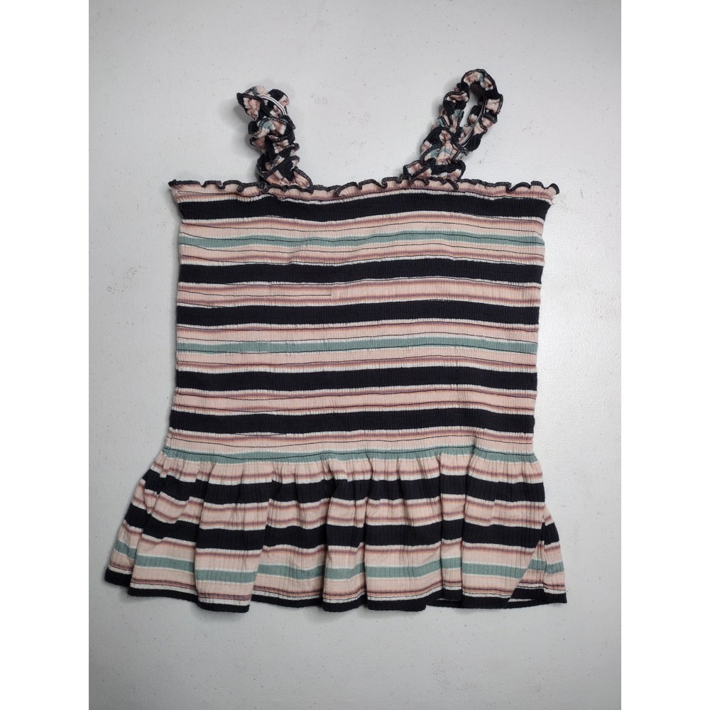 Art Class Girls M 7/8 Striped Ribbed Peplum Tank Top Ruffle Strap Multi-Color